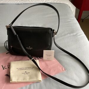 Kate Spade Black Jackson Pebbled Soft Leather Flap Shoulder Bag